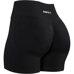 AUROLA Black High Waist Yoga Shorts Ruched Influence Workout Gym M 4.5 Inseam
